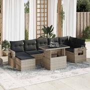 Loungeset 8-delig poly rattan lichtgrijs