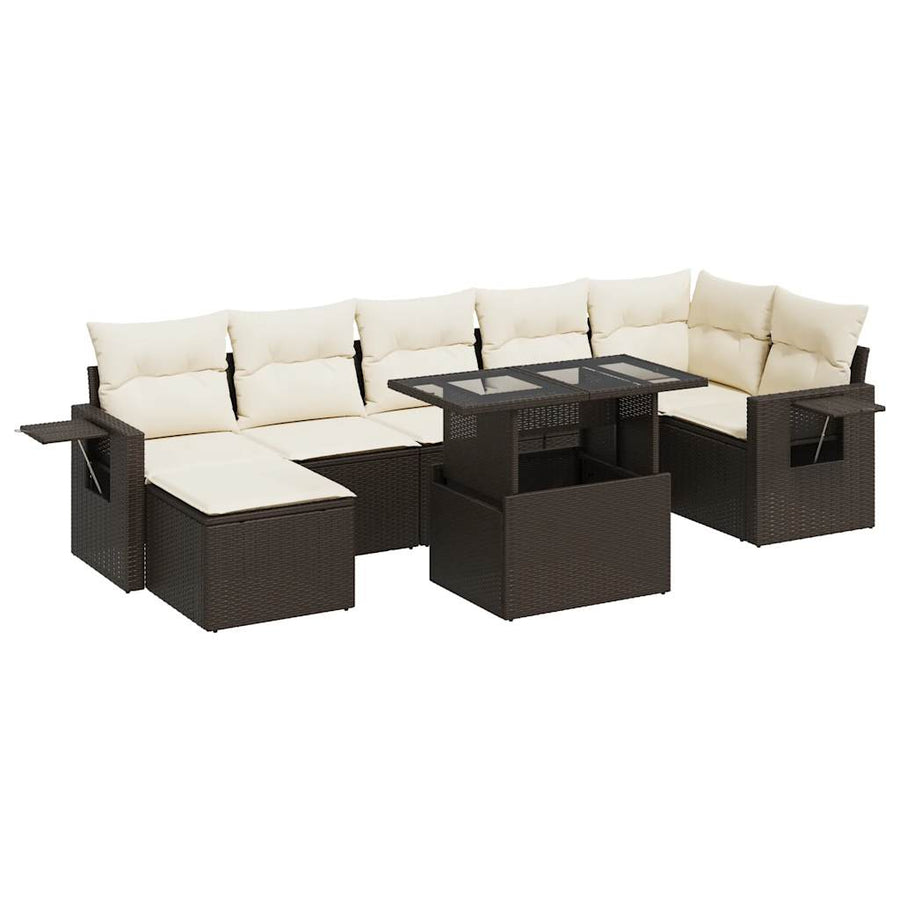 8-delige Loungeset met kussens poly rattan bruin