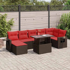 8-piece Lounge Set with cushions poly rattan acacia brown
