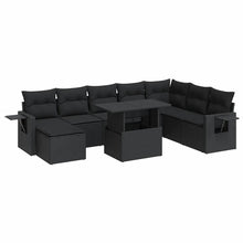 9-delige Loungeset met kussens poly rattan zwart