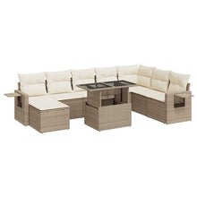 9-delige Loungeset met kussens poly rattan beige