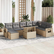 9-piece Loungeset with cushions poly rattan beige