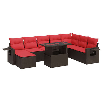 9-delige Loungeset met kussens poly rattan acacia bruin