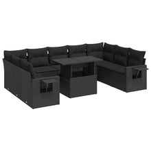 10-delige Loungeset met kussens poly rattan zwart