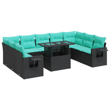 10-delige Loungeset met kussens poly rattan acacia zwart