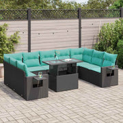 10-piece Loungeset with cushions poly rattan acacia black