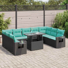 10-delige Loungeset met kussens poly rattan acacia zwart