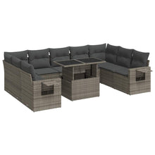 10-delige Loungeset met kussens poly rattan grijs