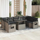 10-delige Loungeset met kussens poly rattan grijs