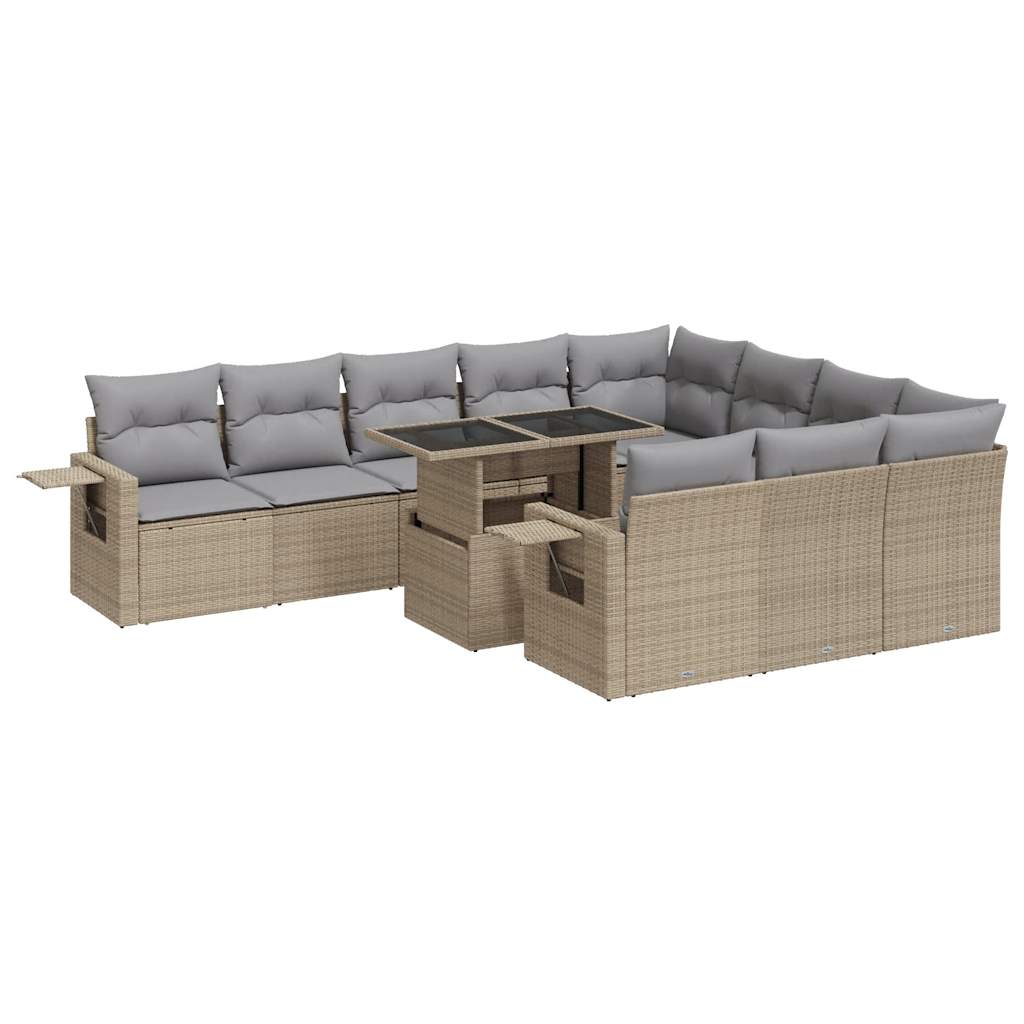 11-delige Tuinset met kussens poly rattan beige