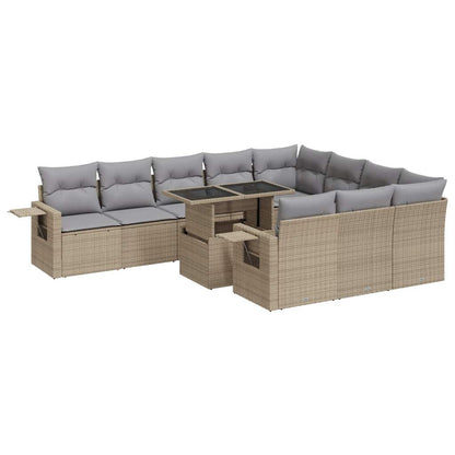 11-delige Tuinset met kussens poly rattan beige