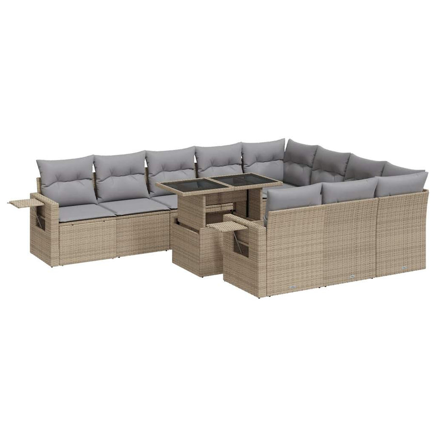 11-delige Tuinset met kussens poly rattan beige