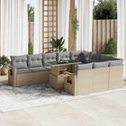 11-piece Garden Furniture Set with Cushions, Poly Rattan, Beige