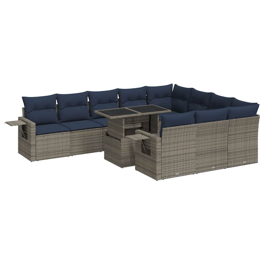 11-delige Loungeset met kussens poly rattan acacia grijs