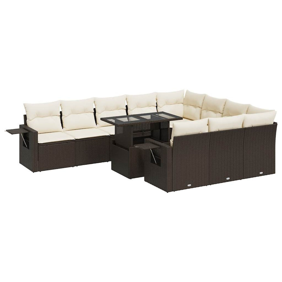 11-delige Loungeset met kussens poly rattan bruin