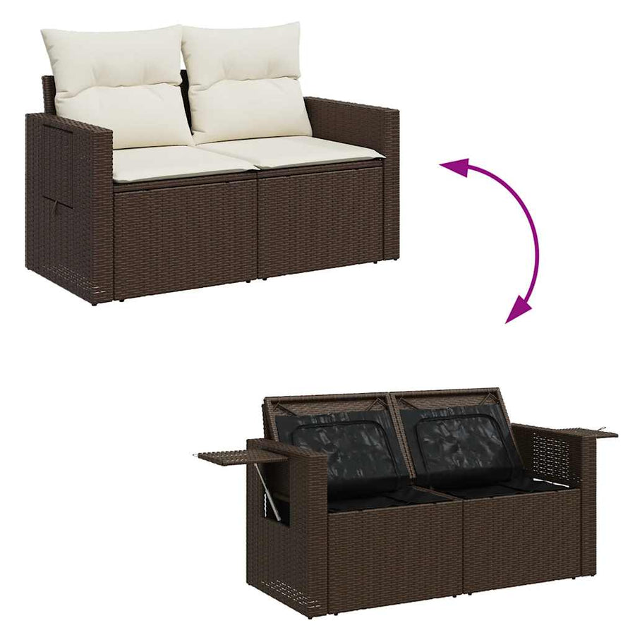 11-delige Loungeset met kussens poly rattan bruin