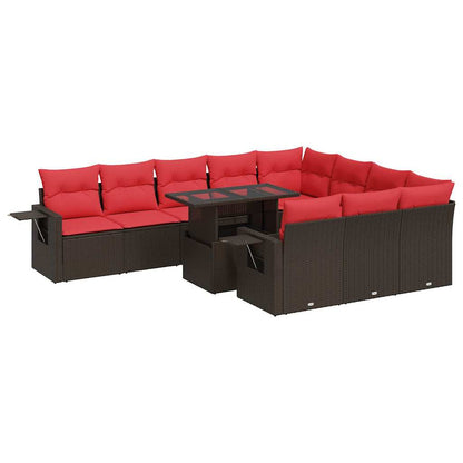 11-delige Loungeset met kussens poly rattan acacia bruin