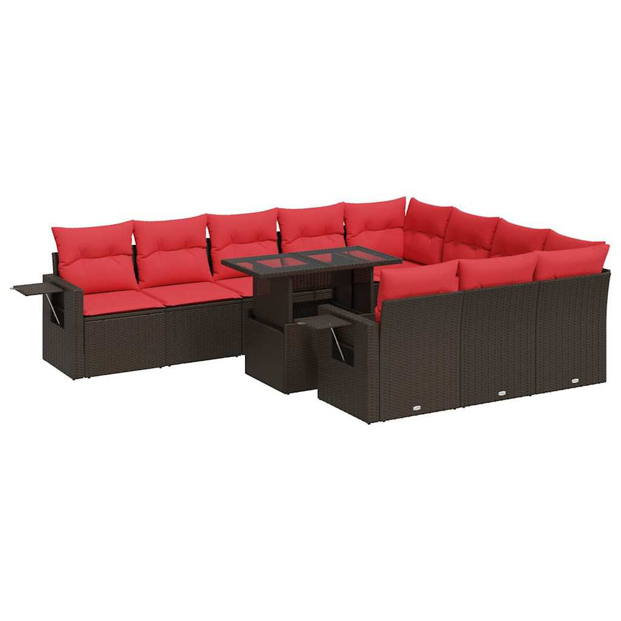 11-delige Loungeset met kussens poly rattan acacia bruin