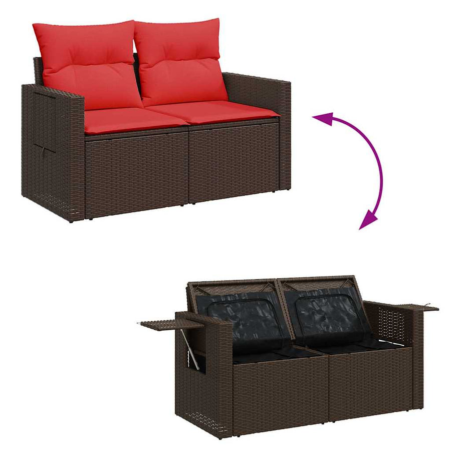11-delige Loungeset met kussens poly rattan acacia bruin