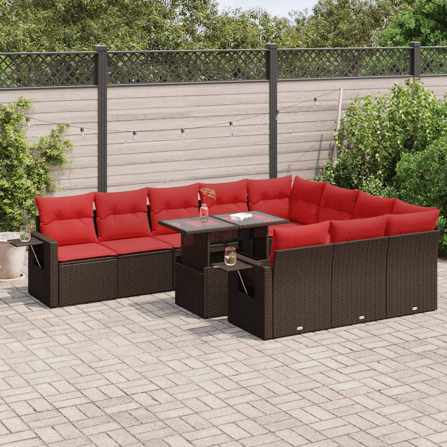 11-delige Loungeset met kussens poly rattan acacia bruin
