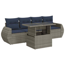 5-delige Loungeset met kussens poly rattan acacia grijs