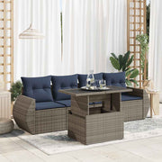 Loungeset 5-delig poly rattan acacia grijs