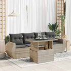 5-piece Lounge Set with cushions poly rattan light gray