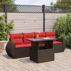 5-piece Lounge Set with Cushions Poly Rattan Acacia Brown