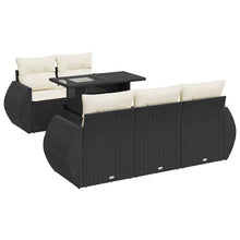 6-delige Loungeset met kussens poly rattan zwart