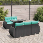 6-piece Lounge Set with cushions poly rattan acacia black