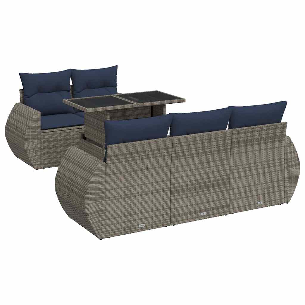 6-delige Loungeset met kussens poly rattan acacia grijs
