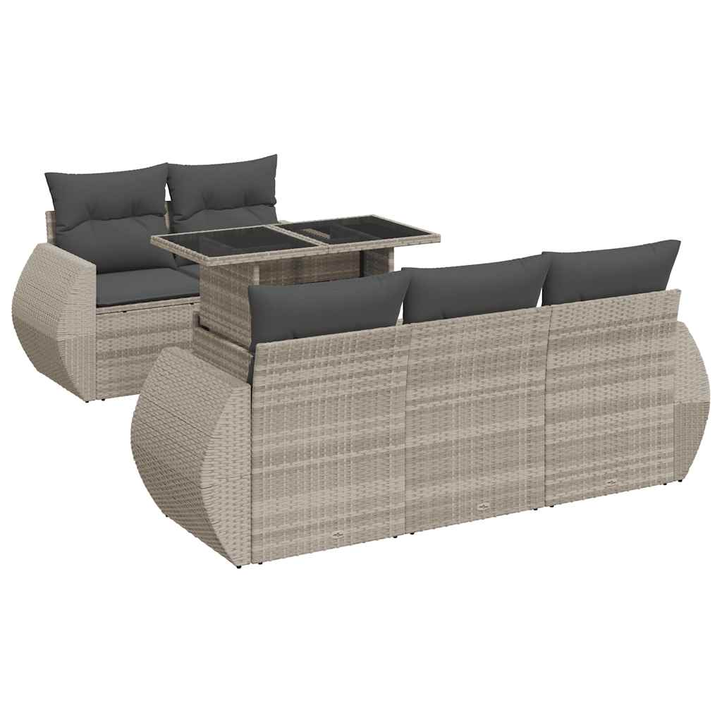 6-delige Loungeset met kussens poly rattan lichtgrijs