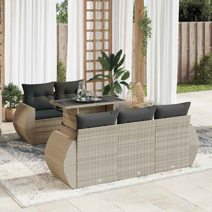 6-delige Loungeset met kussens poly rattan lichtgrijs