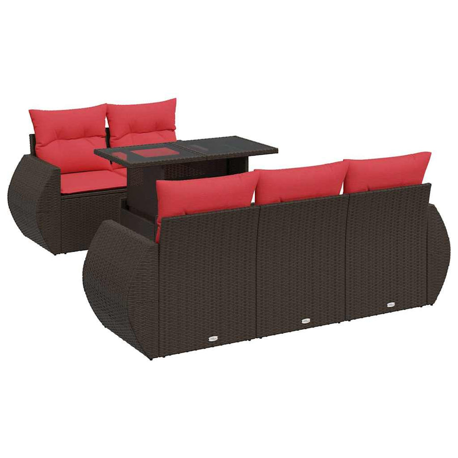 6-delige Loungeset met kussens poly rattan acacia bruin