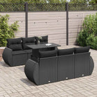 7-delige Loungeset met kussens poly rattan zwart