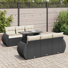 7-delige Loungeset met kussens poly rattan zwart