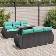 7-piece Lounge Set with Cushions Poly Rattan Acacia Black