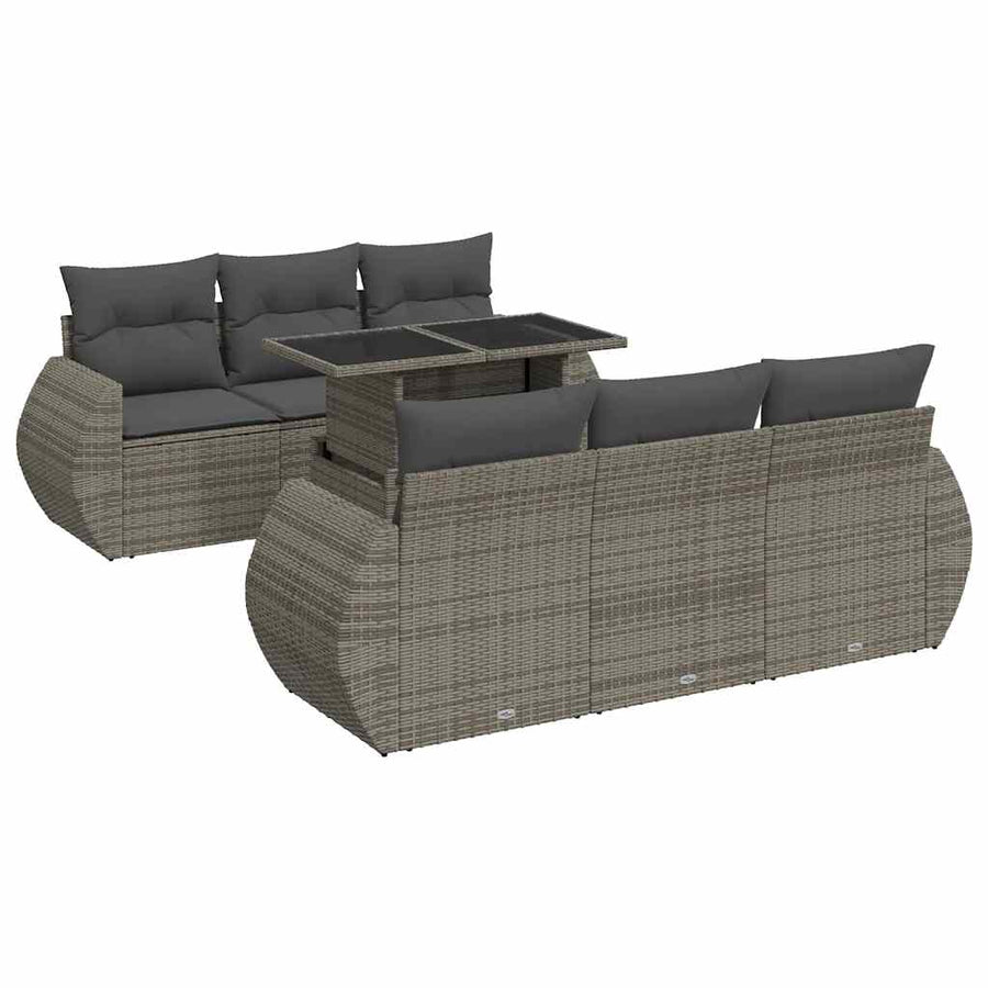 7-delige Loungeset met kussens poly rattan grijs