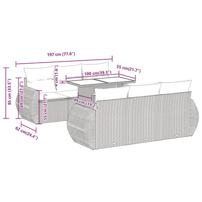 7-delige Loungeset met kussens poly rattan lichtgrijs