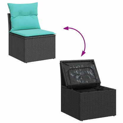 7-delige Loungeset met kussens poly rattan acacia zwart