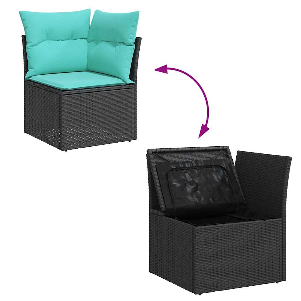 7-delige Loungeset met kussens poly rattan acacia zwart