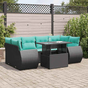 7-piece Lounge Set with Cushions Poly Rattan Acacia Black