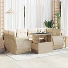 7-delige Loungeset met kussens poly rattan beige