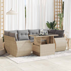 7-delige Loungeset met kussens poly rattan beige