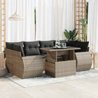 7-delige Loungeset met kussens poly rattan grijs