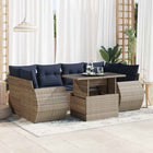 7-piece Lounge Set with Cushions Poly Rattan Acacia Grey