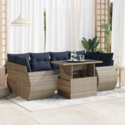 Loungeset 7-delig poly rattan acacia grijs