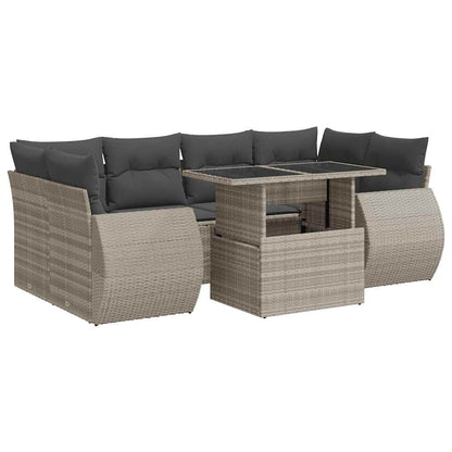 7-delige Loungeset met kussens poly rattan lichtgrijs