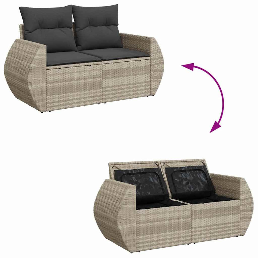 7-delige Loungeset met kussens poly rattan lichtgrijs