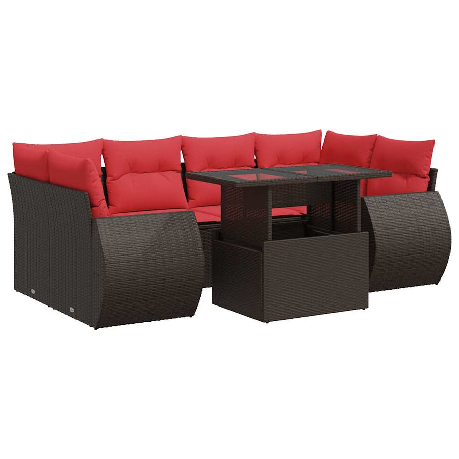 7-delige Loungeset met kussens poly rattan acacia bruin